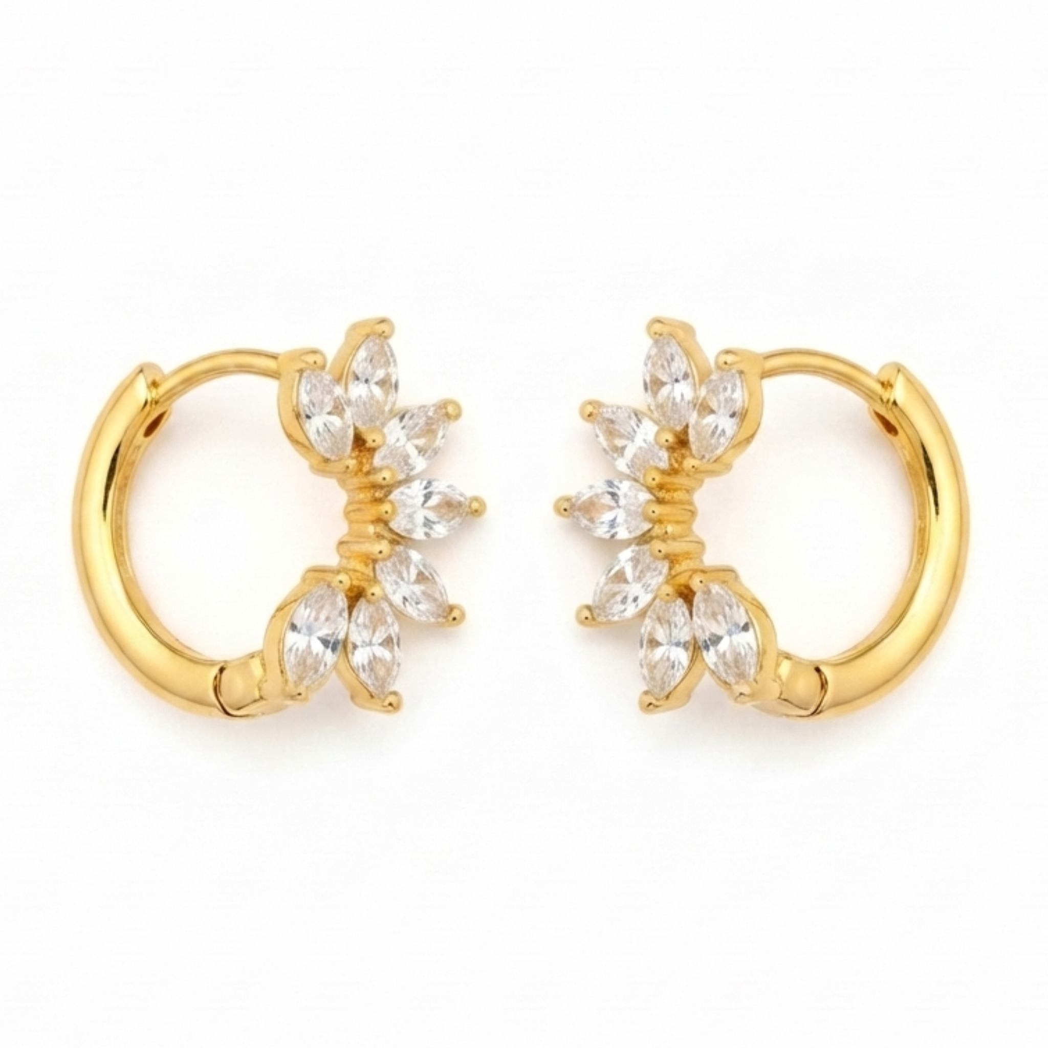 Clear Marquise Fan Gold Huggie Hoop Earrings