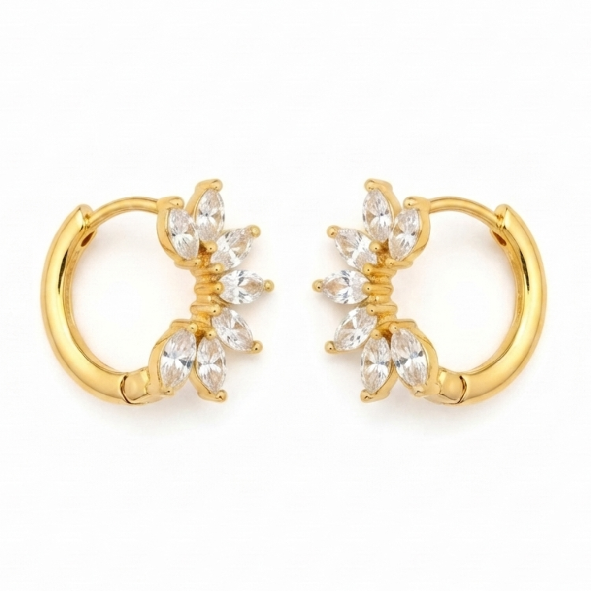 Clear Marquise Fan Gold Huggie Hoop Earrings