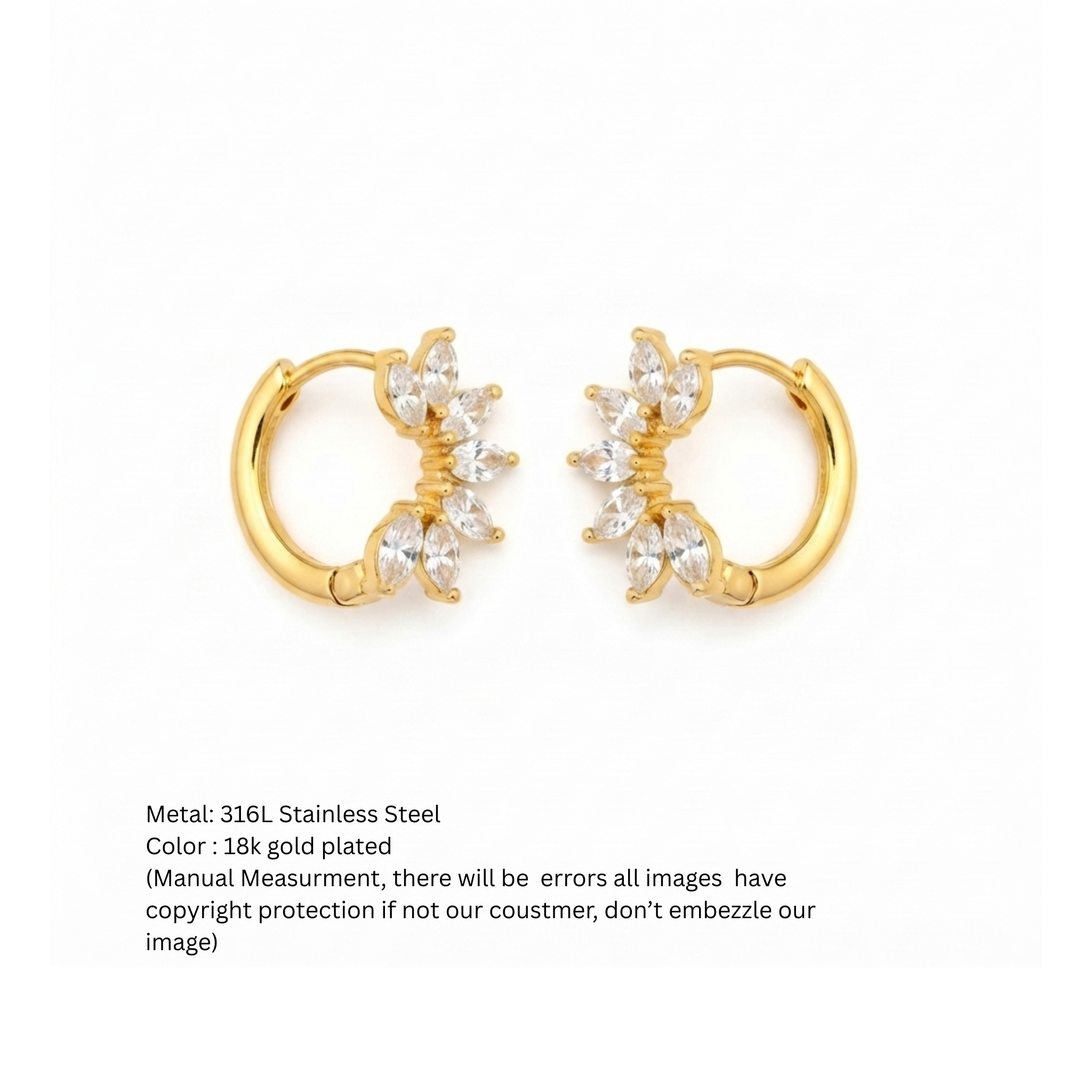 Clear Marquise Fan Gold Huggie Hoop Earrings
