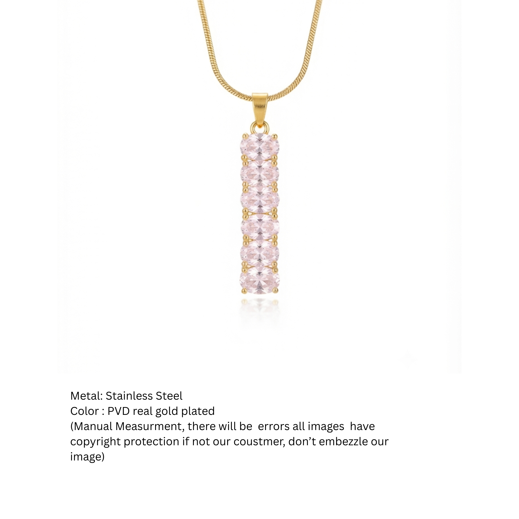 Pink Oval Crystal Bar Pendant Necklace