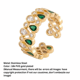Emerald & Clear Teardrop Mosaic Gold Adjustable Ring