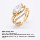 Marquise Solitaire Double-Band Gold Adjustable Ring