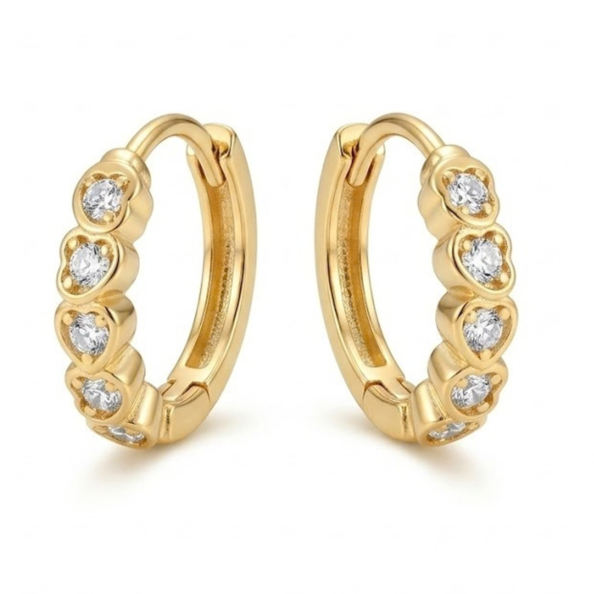 Heart Bezel Clear Crystal Gold Huggie Hoop Earrings