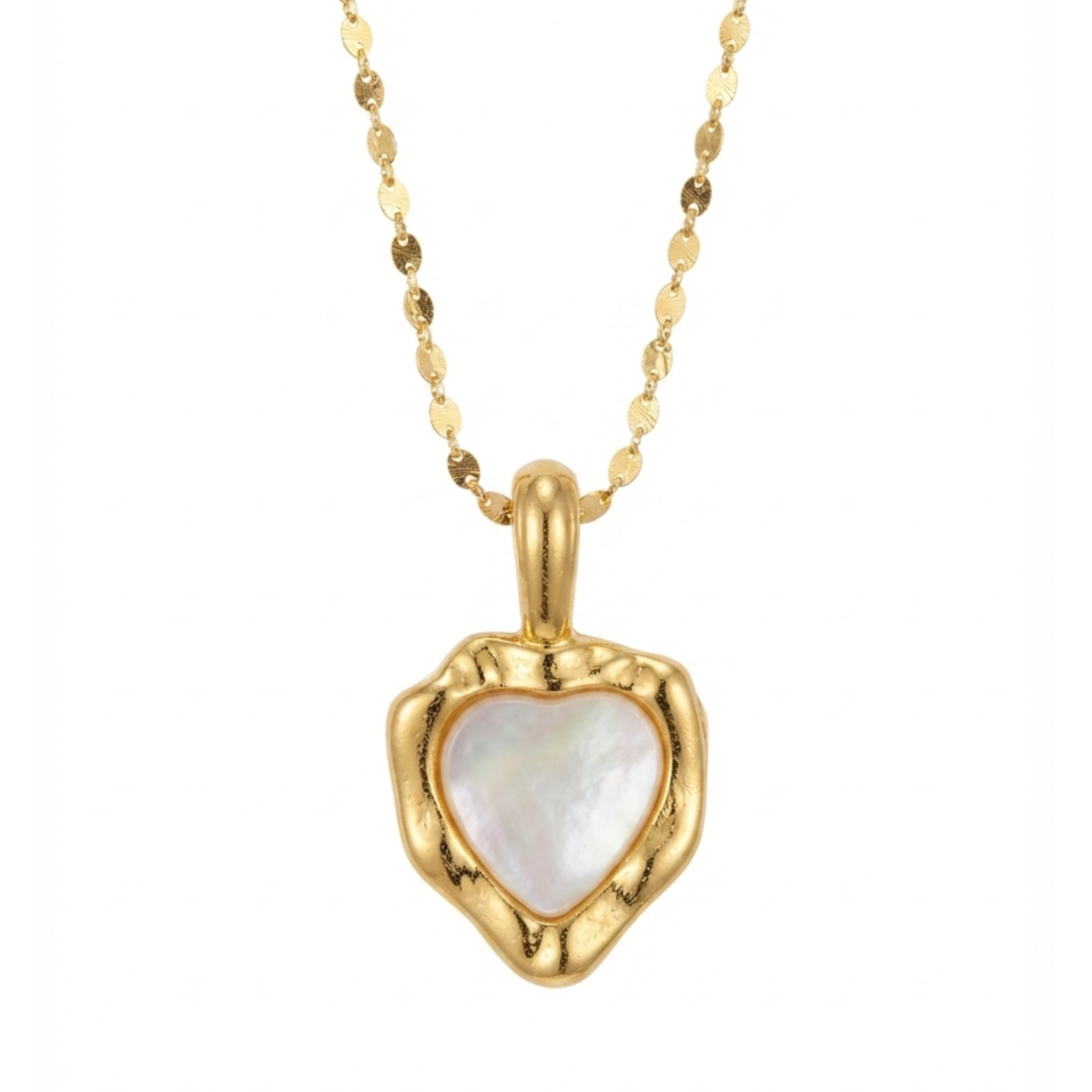 Anti-Tarnish Mother of Pearl Irregular Heart Gold Pendant Necklace