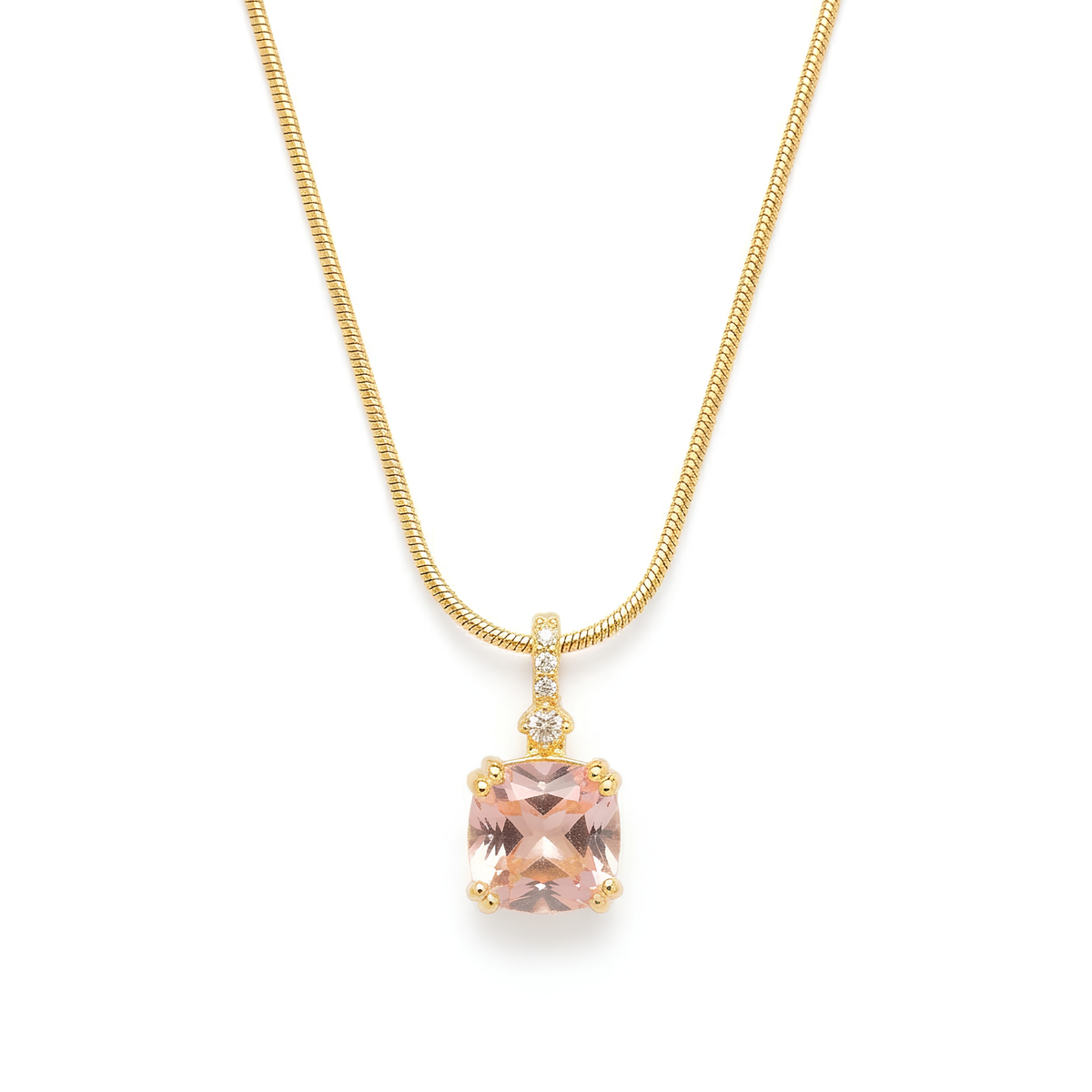 Anti-Tarnish Champagne Cushion-Cut Solitaire Pendant Necklace