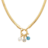 Anti-Tarnish Multi-Charm Herringbone Gold Necklace