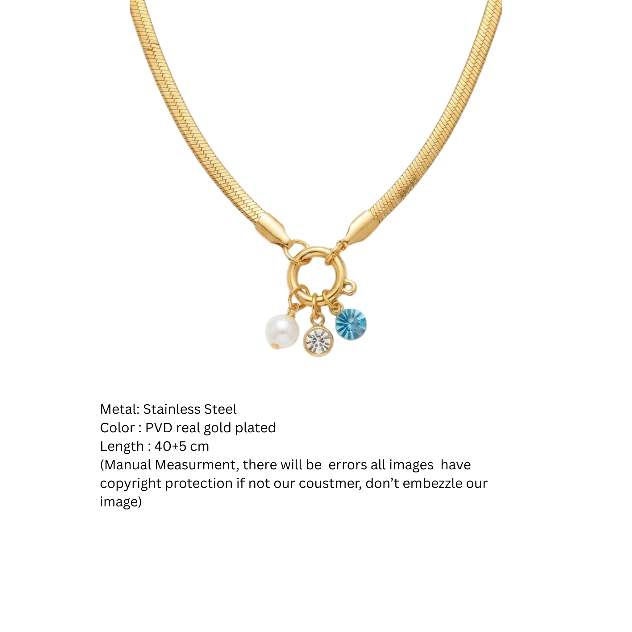 Anti-Tarnish Multi-Charm Herringbone Gold Necklace