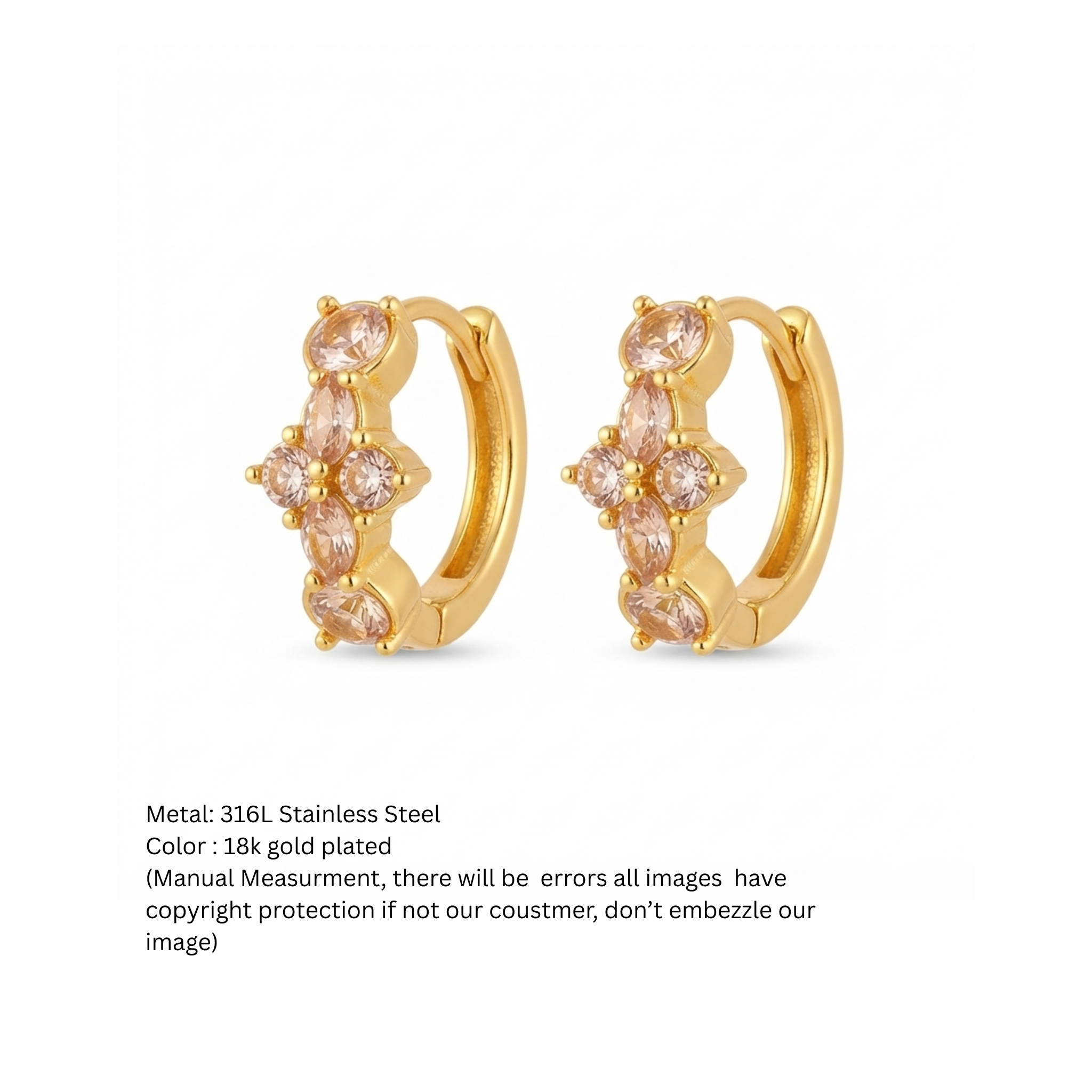 Champagne Crystal Cluster Gold Huggie Hoop Earrings